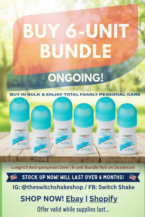 Advertisement for Longrich Anti-perspirant Dew 6-unit bundle with American flag design.