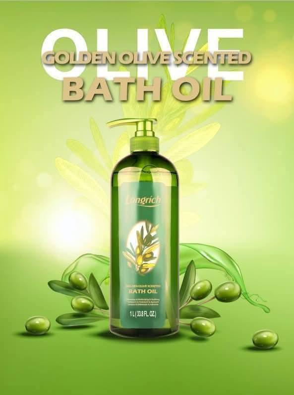 Longrich Golden Olive Scented Bath Oil - 1L Moisturizing Body Wash & Skin Softener