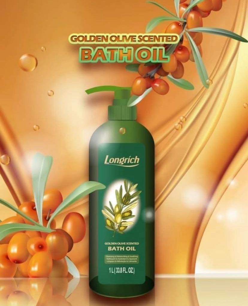 Longrich Golden Olive Scented Bath Oil - 1L Moisturizing Body Wash & Skin Softener