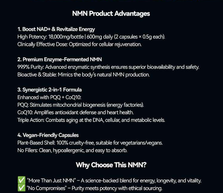 Longrich NMN (B-Nicotinamide Mononucleotide) with CoQ10 & PQQ - 1 bottle