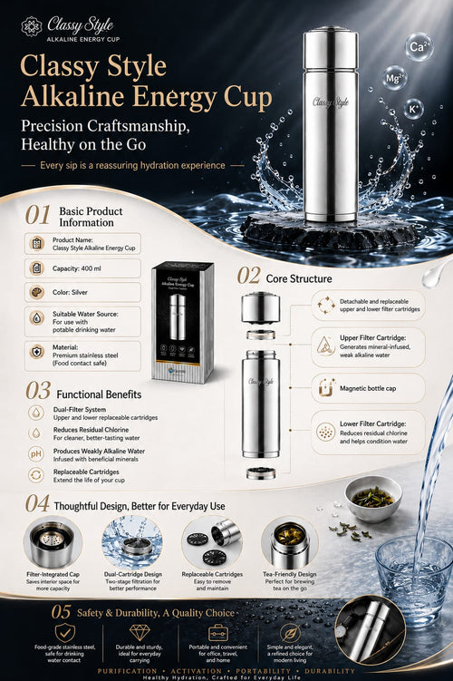 Longrich Classy Style Alkaline Energy Pi Water Bottle (Stainless steel)